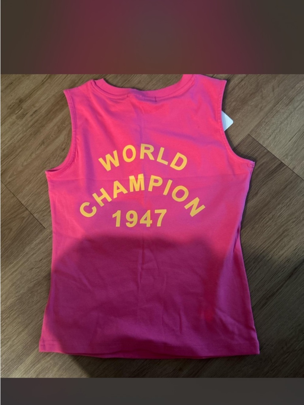 Dior Hot Pink Tank Top with Yellow 'J'ADORE DIOR' Print - Picture 2 of 4